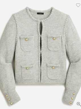 J.Crew Heather Gray Cropped Pocket Cardigan with Gold Buttons